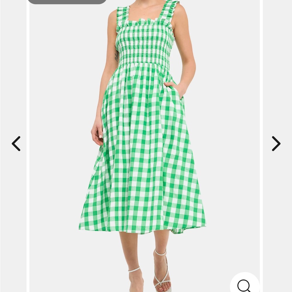 Green and white checkered dress
